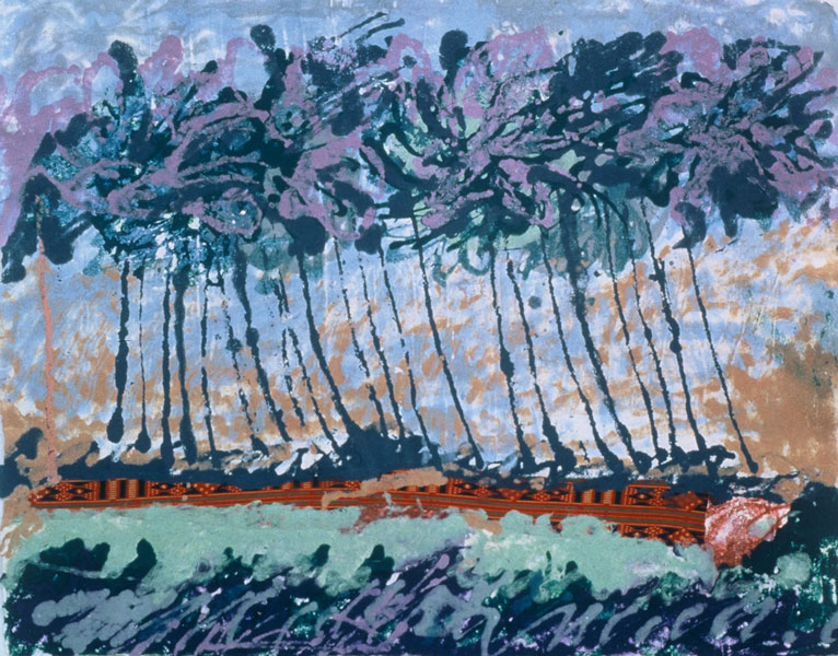 Cambodian Sugar Palms,  handmade paper pulp painting, 35"x45"