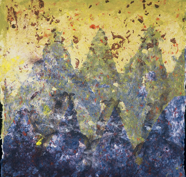 Giants in the Mist, handmade paper pulp painting, 