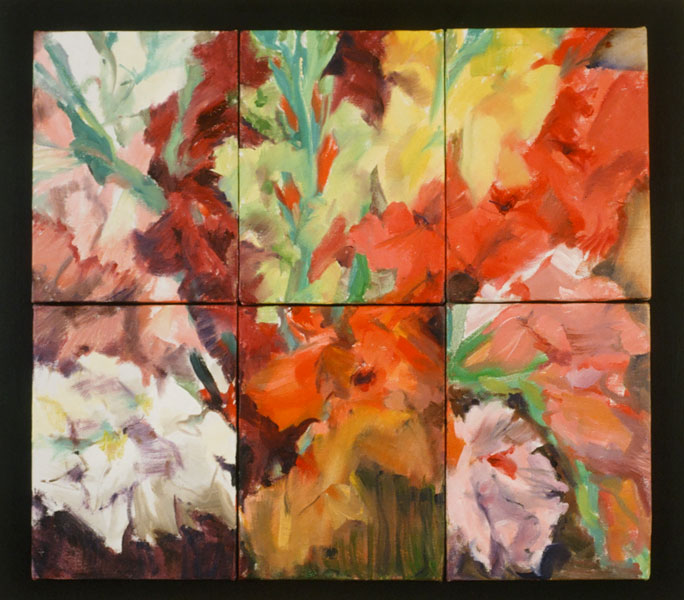 Gladiolus Series III (interchangeable sextych), oil on linen, 24"x27"